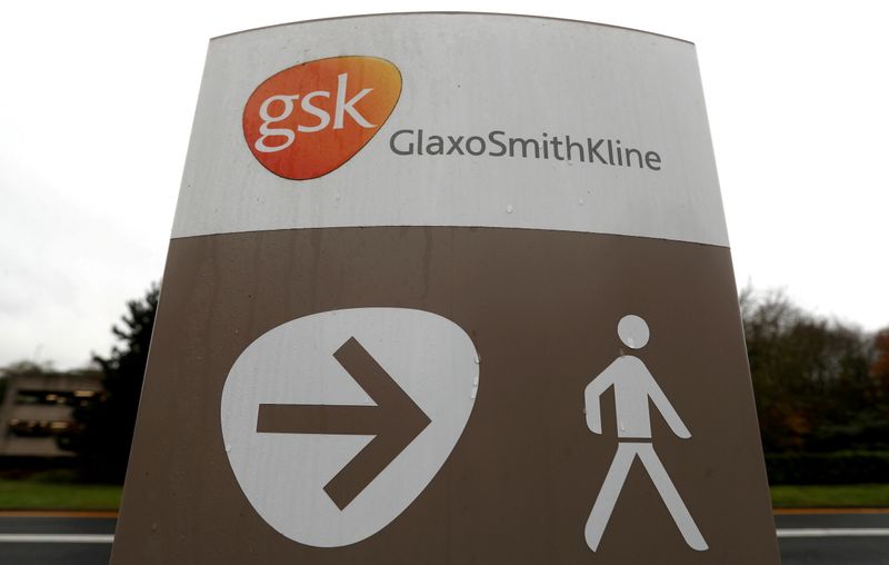 FILE PHOTO: A GSK sign at the pharmaceuticals company’s research