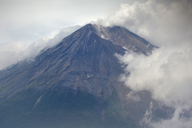 An aerial view shows Mount Semeru volcano as seen from