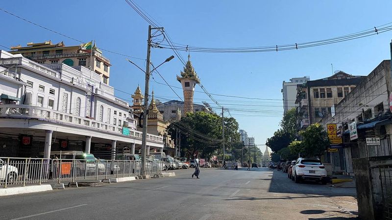 Empty streets and closed businesses are seen as locals stage