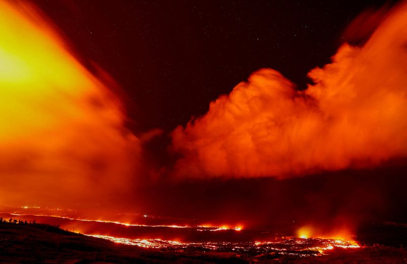 FILE PHOTO: The Cumbre Vieja volcano continues to expel lava