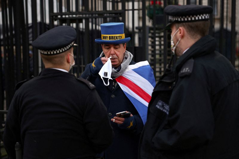 FILE PHOTO: Anti-Brexit protester Steve Bray is asked by police