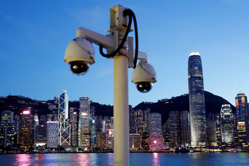 Pair of surveillance cameras are seen along the Tsim Sha
