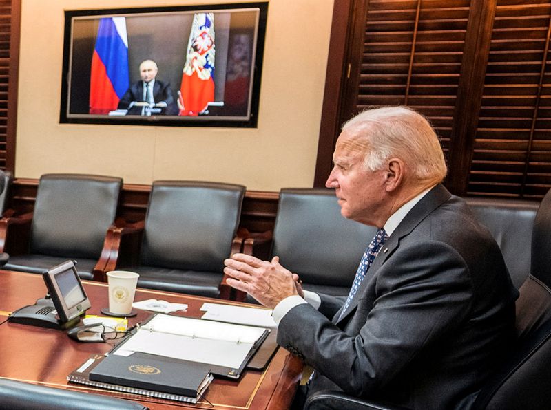 FILE PHOTO: U.S. President Joe Biden holds secure video call