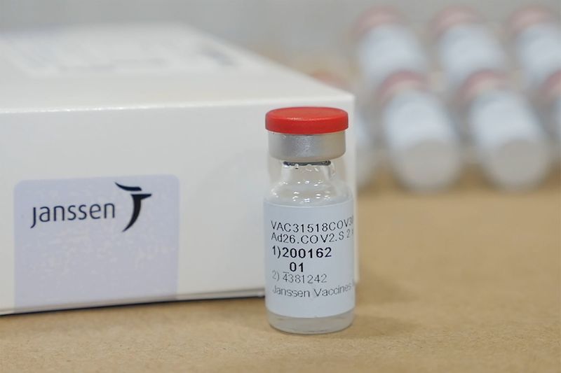 Vial of Johnson & Johnson’s Janssen coronavirus disease (COVID-19) vaccine