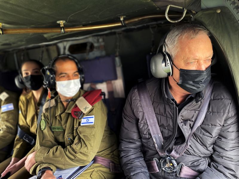Israeli Defence Minister Benny Gantz wears a face mask as