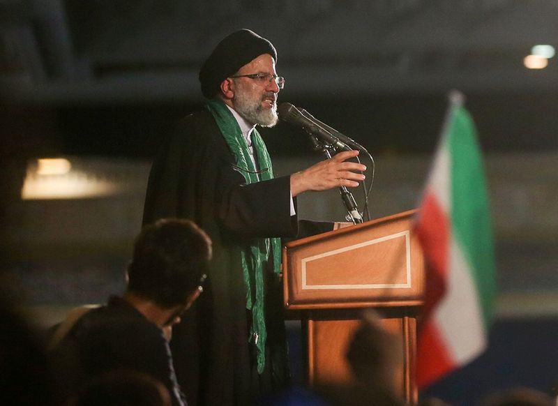 Iranian Presidential candidate Ebrahim Raisi speaks during a campaign meeting