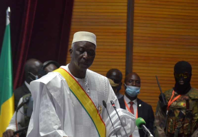 The new interim president of Mali Bah Ndaw speaks during