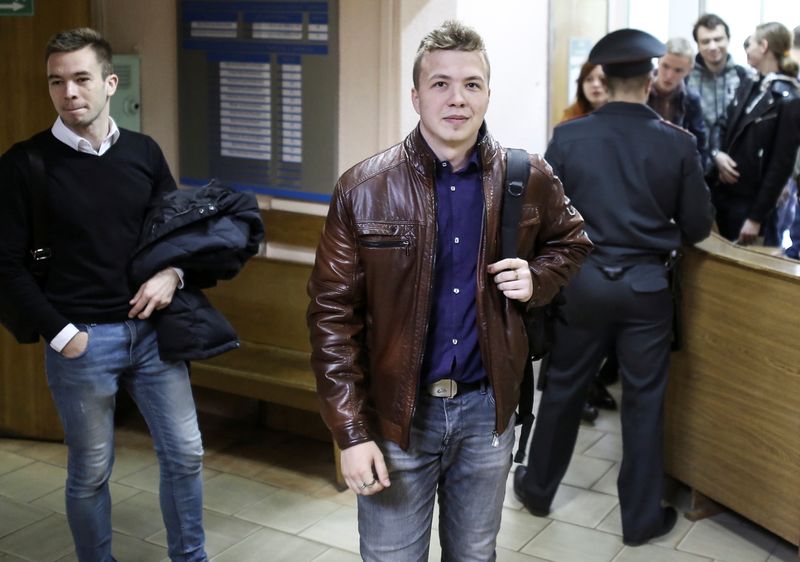 Opposition blogger and activist Roman Protasevich arrives for a court