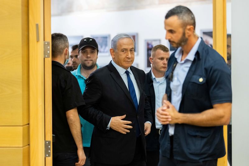Israeli Prime Minister Benjamin Netanyahu arrives to deliver a statement