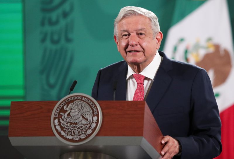 Mexico’s President Obrador attends a news conference in Mexico City