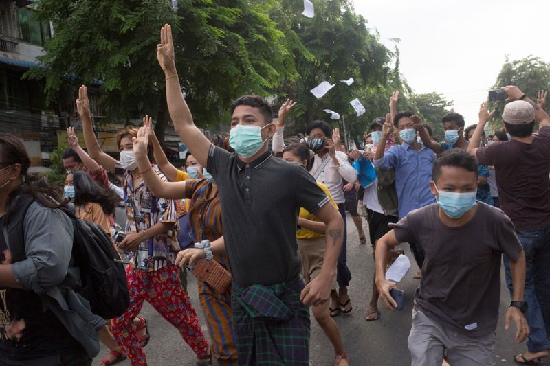 Hundreds of Myanmar activists hold flash mob protest against military