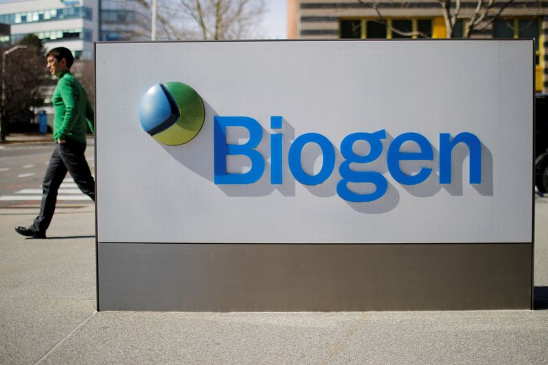 FILE PHOTO: A sign marks a Biogen facility in Cambridge