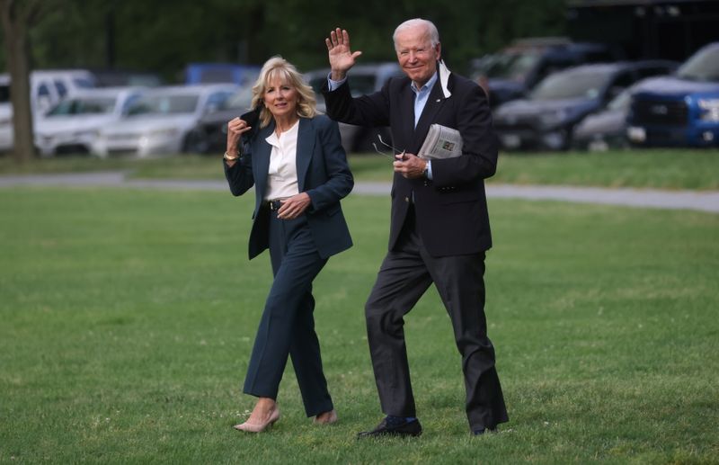 U.S. President Joe Biden boards Marine One for travel to