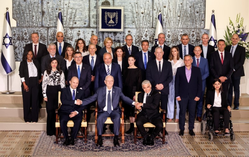 Israel’s President Reuven Rivlin, Prime Minister Naftali Bennett and the
