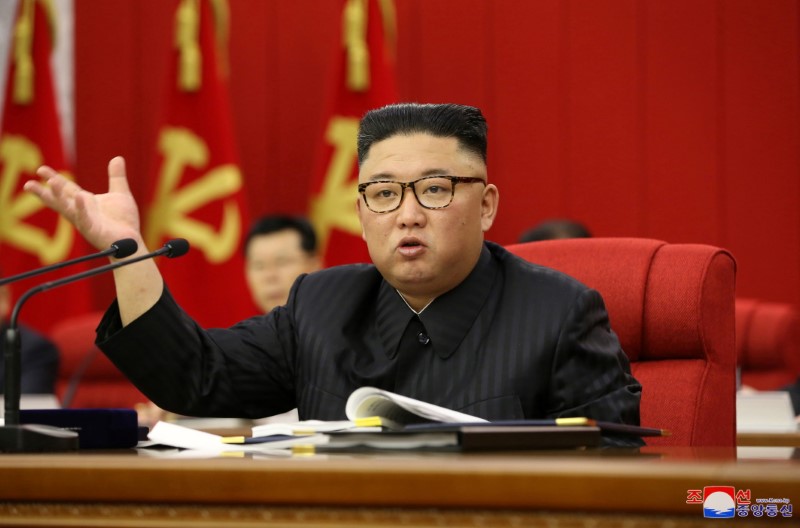 North Korean leader Kim Jong Un speaks during the opening