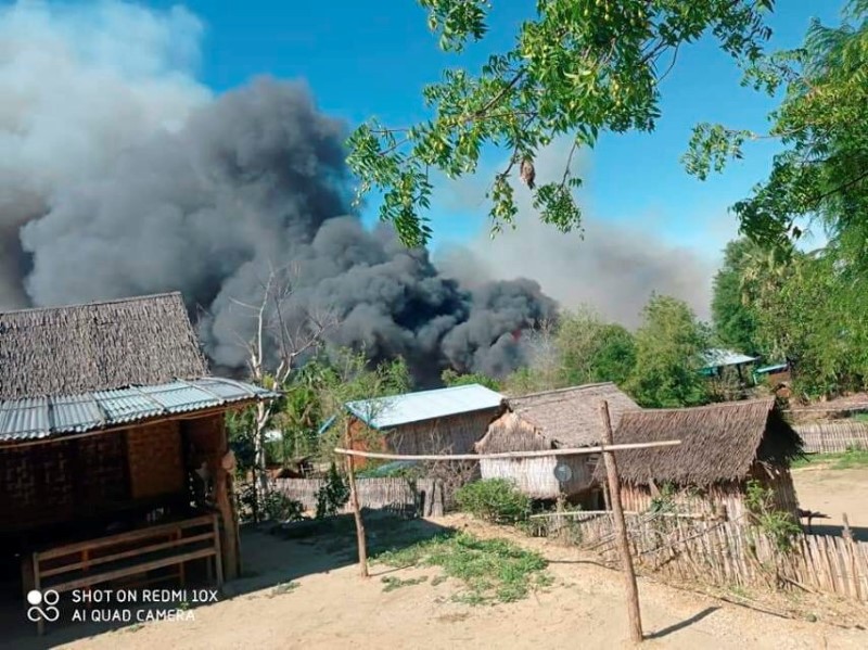 A view shows smoke from the fire in Kin Ma