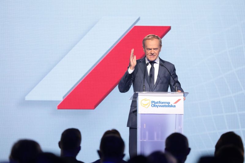 Former European Council President Tusk speaks during a party convention