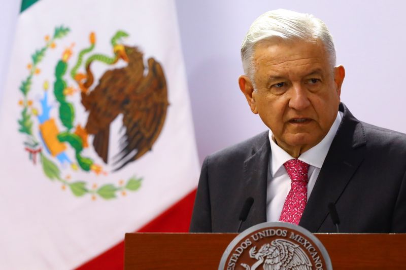 Mexico’s President Andres Manuel Lopez Obrador delivers a speech on