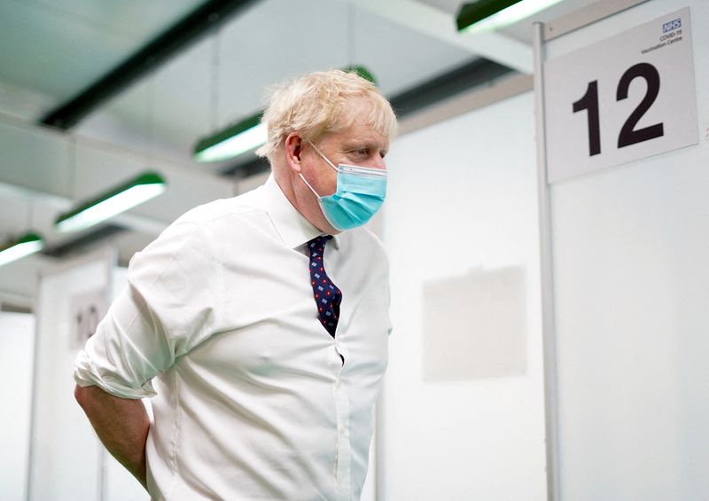 Britain’s PM Johnson visits a vaccination centre in Aylesbury, Buckinghamshire