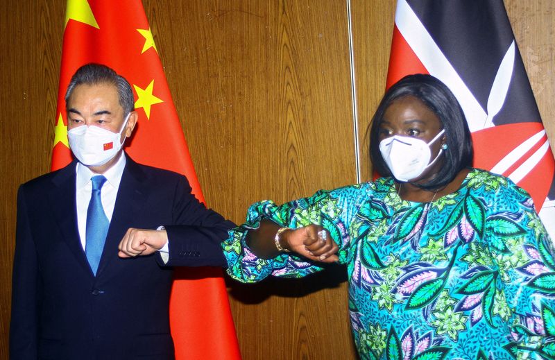 Chinese Foreign Minister Wang Yi and his Kenyan counterpart Raychelle