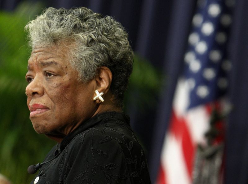 U.S. poet Maya Angelou speaks during a ceremony to honor