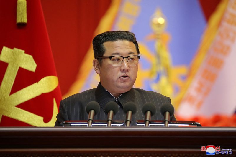 North Korean leader Kim Jong Un speaks during the Eighth