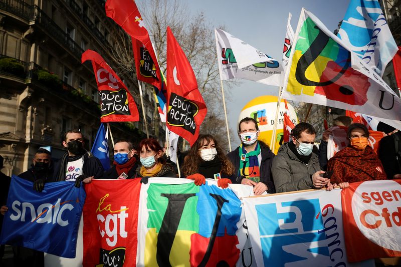 French teachers attend a nationwide day of strike and protests