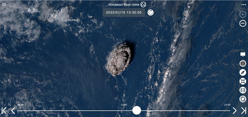 Handout image shows a plume rises over Tonga when the