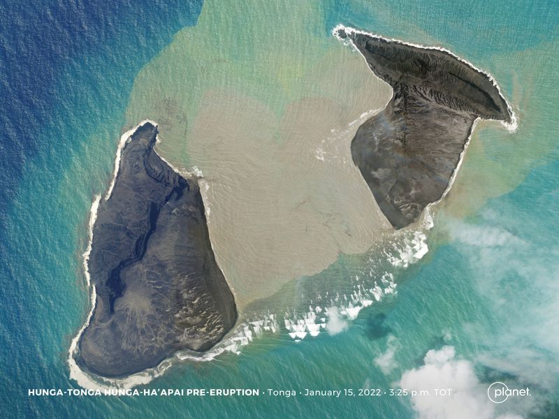 A Planet SkySat image shows the underwater volcano Hunga Tonga-Hunga