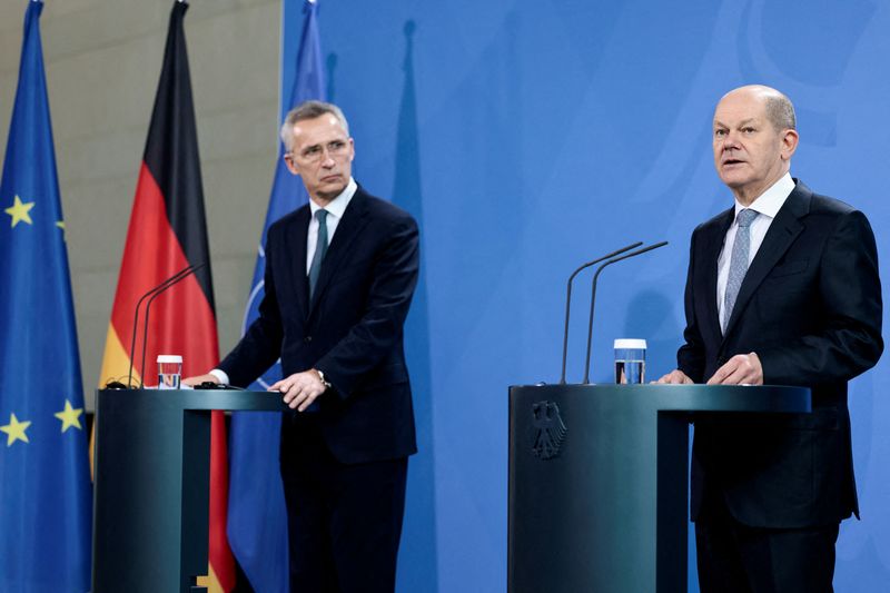 NATO Secretary General Stoltenberg and German Chancellor Scholz attend a