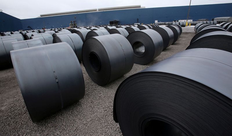 FILE PHOTO: Steel coils sits in the yard at the