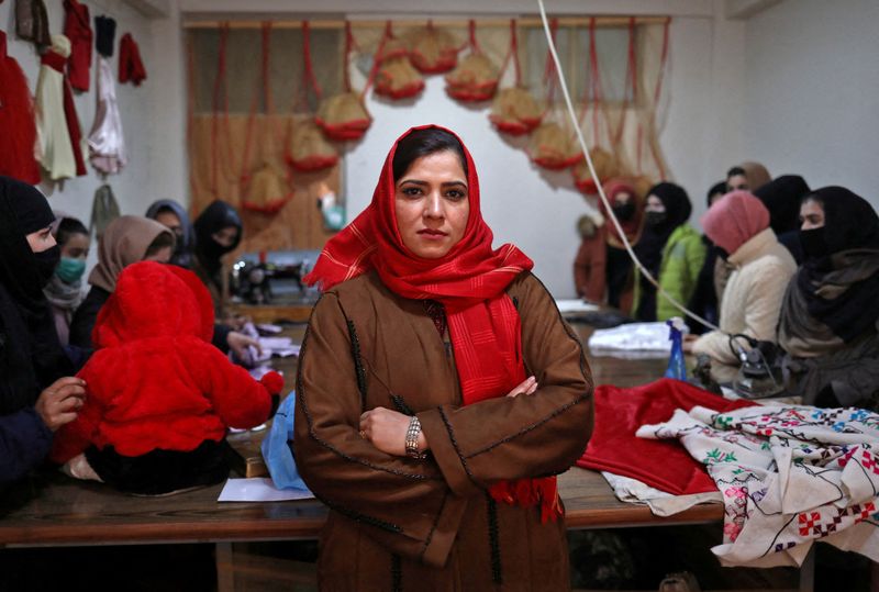 Sohaila Noori poses at her workshop in Kabul