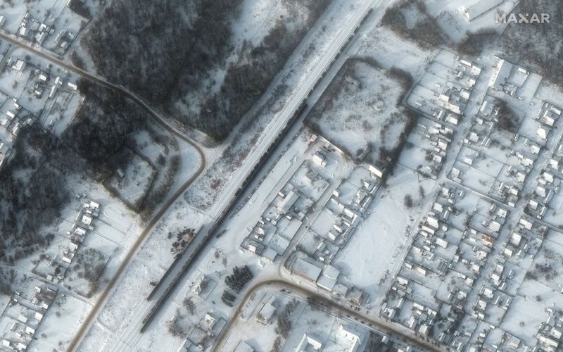 A satellite image shows equipment deployed at Klimovo Railyard in