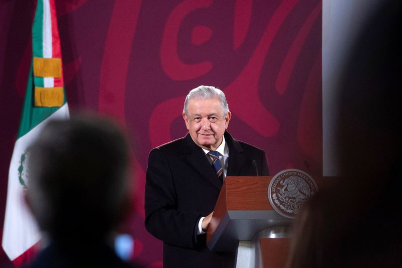 Mexican President Andres Manuel Lopez Obrador holds his morning news