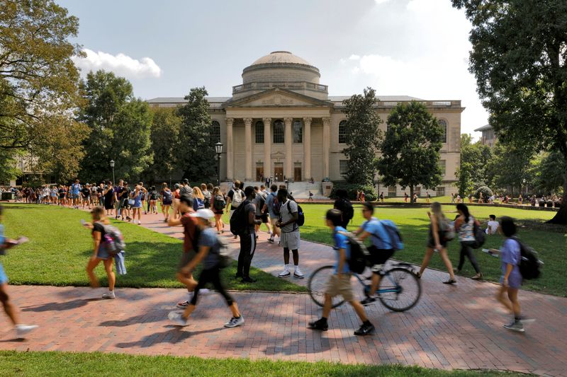 FILE PHOTO: Students walk past Wilson Library on the campus
