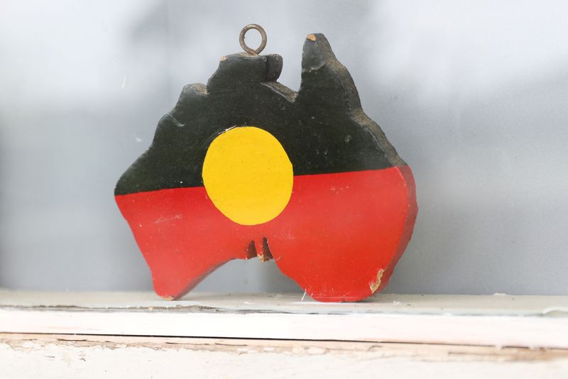 A depiction of the Australian Aboriginal Flag is seen on