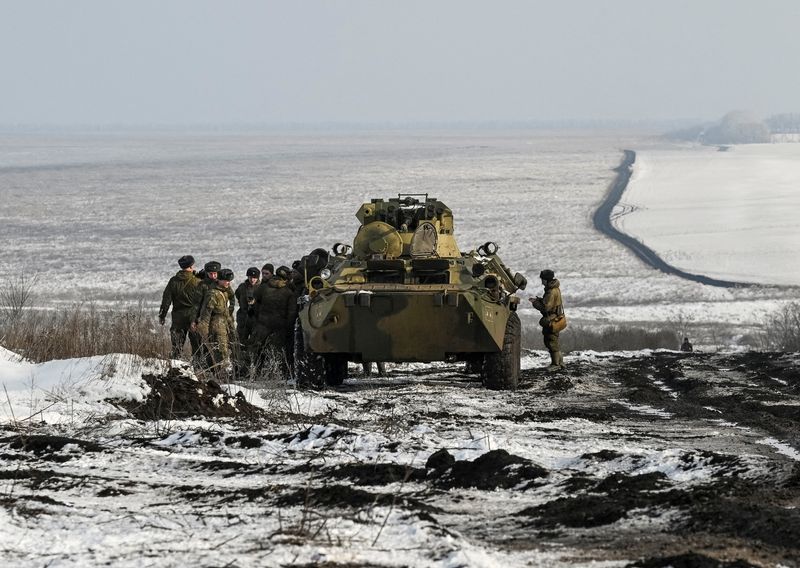 FILE PHOTO: Russian service members hold drills in the Rostov