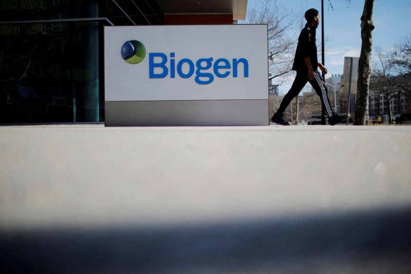 FILE PHOTO: FILE PHOTO: A sign marks a Biogen facility