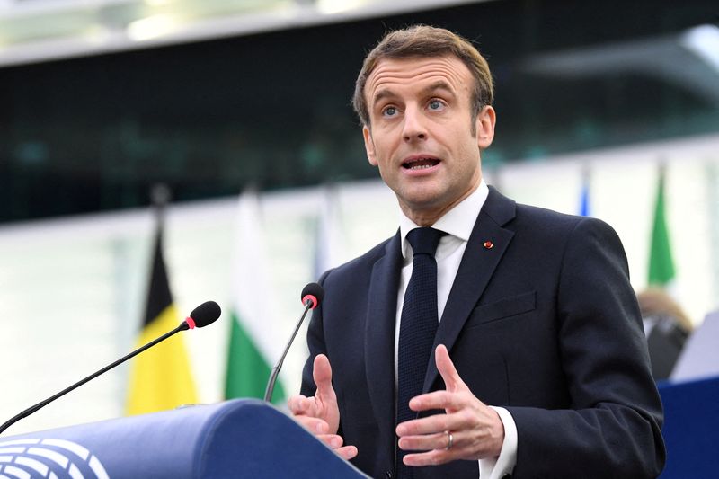 FILE PHOTO: French President Macron at the European Parliament in