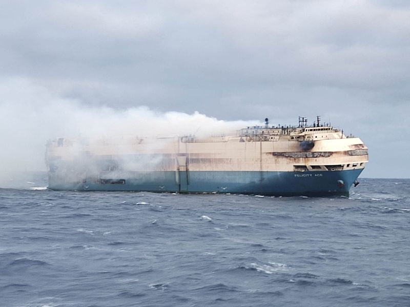 FILE PHOTO: Ship Felicity Ace burns more than 100 km