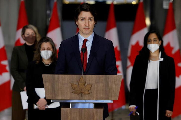 Canada’s Prime Minister Justin Trudeau attends a news conference in