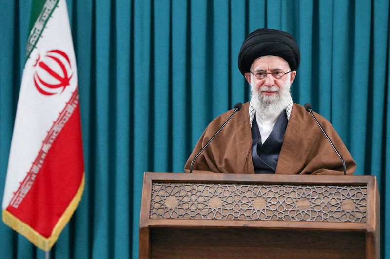 Iranian Supreme Leader Ayatollah Ali Khamenei delivers a televised speech