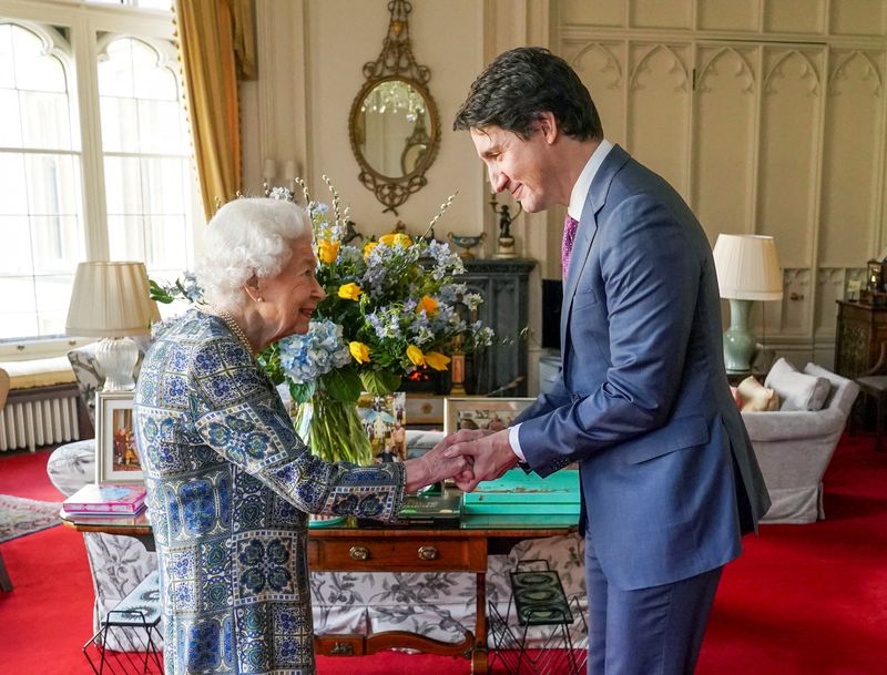 Britain’s Queen Elizabeth receives Canadian Prime Minister Justin Trudeau at