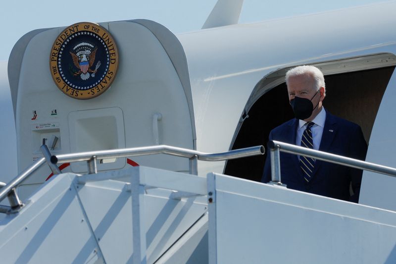 U.S. President Joe Biden arrives aboard Air Force One at
