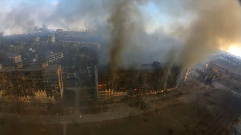 Still image from drone footage shows destruction across Mariupol