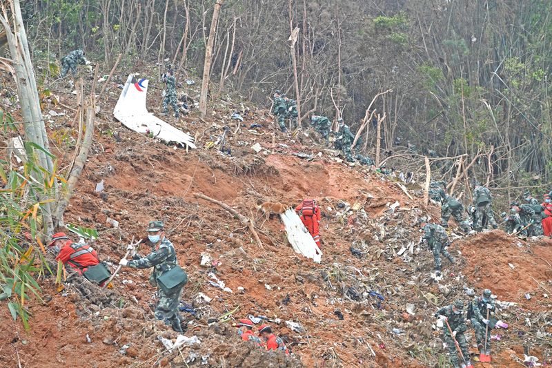 Rescuers search for the black boxes at a plane crash