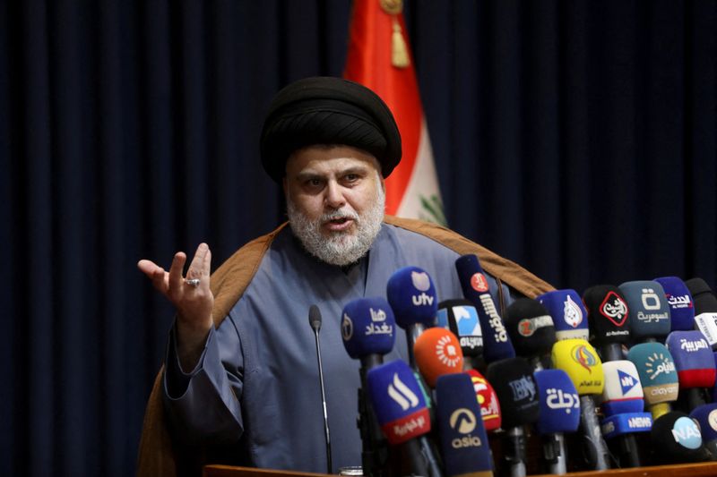 FILE PHOTO: Iraqi Shi’ite cleric Muqtada al-Sadr speaks during a