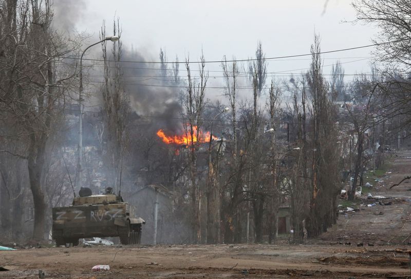 An armoured vehicle of pro-Russian troops is seen in the
