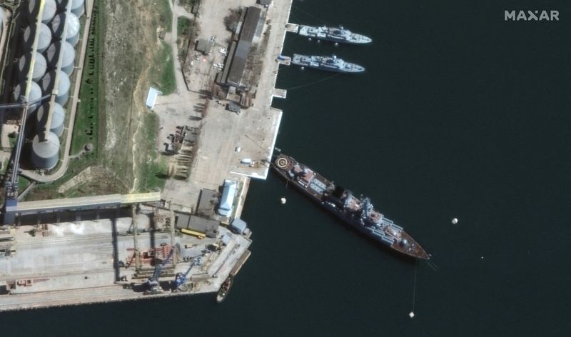 A satellite image shows a view of Russian Navy’s guided