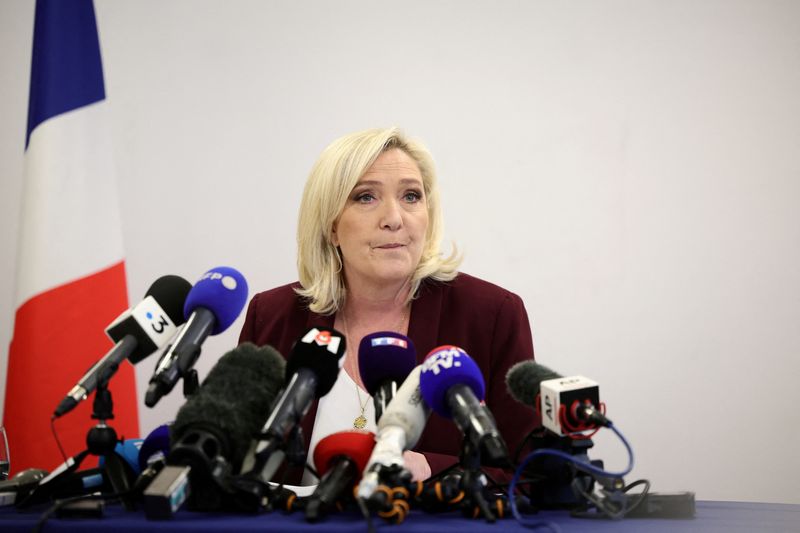 French far-right presidential candidate Le Pen gives a news conference